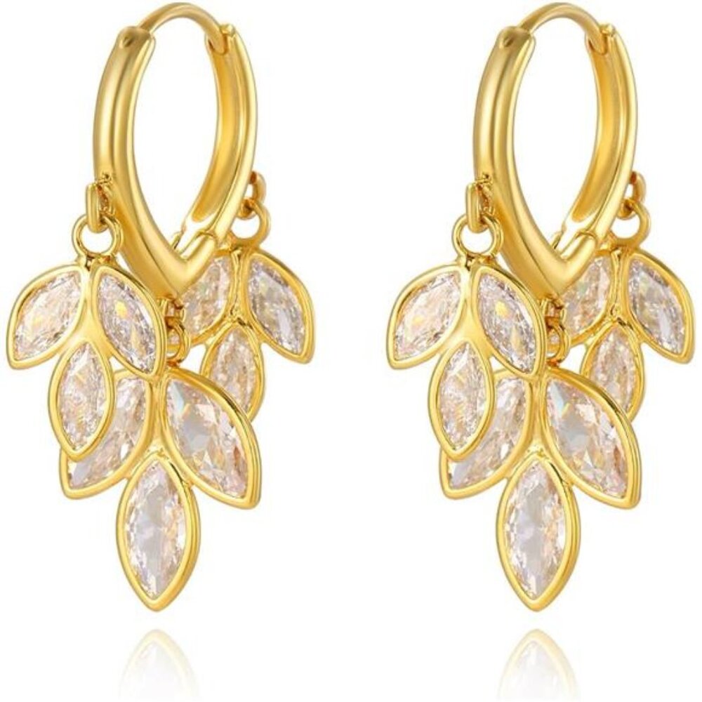 Crystal Hoop Earrings for Women, Zirconia Rhinestone Leaf Dangling Earrings